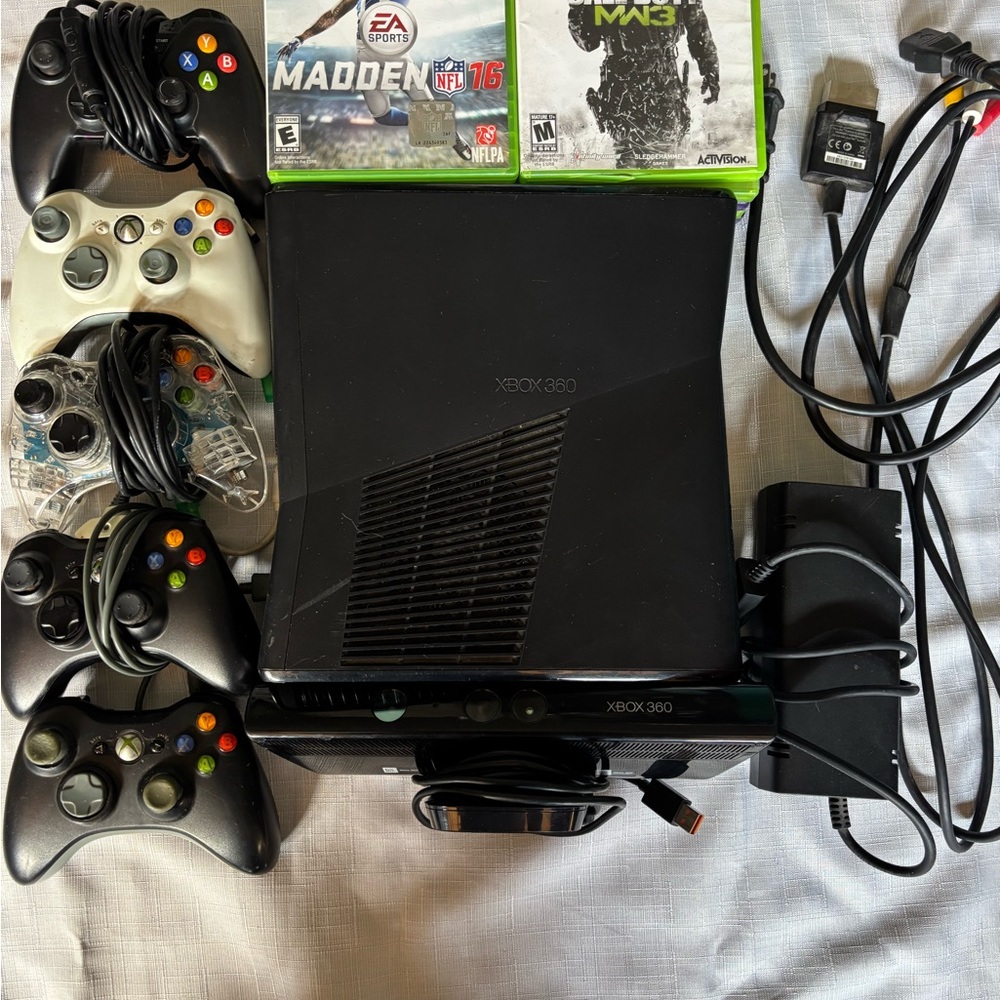 Xbox 360 Black Console with Controllers and Games